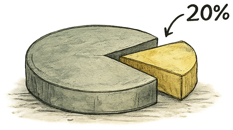 Illustrated pie chart showing a small slice carrying most of the result